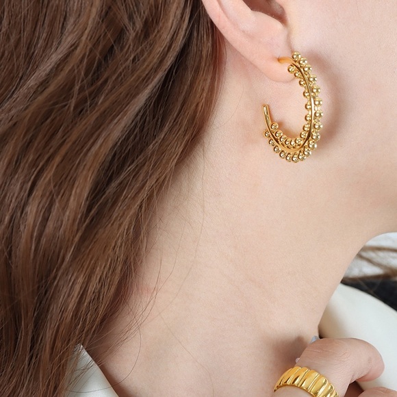 Gold Hoop Earrings*Everyday Hoops*Waterproof*Sweatproof - Picture 4 of 5